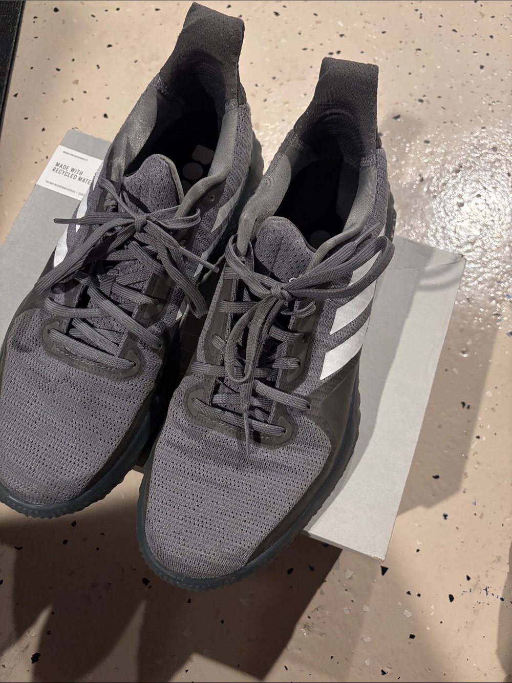 adidas Men's Charcoal Gray Athletic Runners with White Stripes